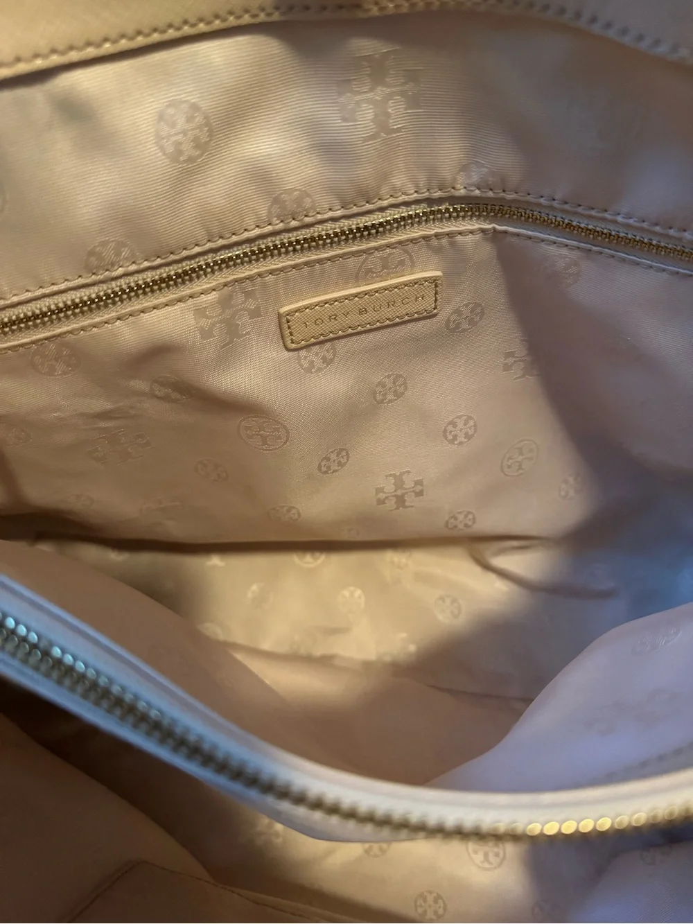Tory Burch Cream Leather Satchel with Gold Logo